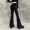 Dark autumn and winter Croesus bell flared trousers suede embossed prints casual wide-leg pants for gothic girls