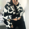 New black white polka-dot milk cow print furry cardigan crop top jacket coat loose fit blazer for women