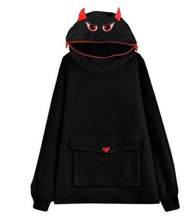 2021 cartoon printed demon devil zipper frog froggy hooded hoodie long sleeve casual sweater sweatshirt
