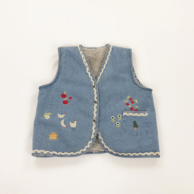 Japanese retro vintage mori embroidery applique lace trim vest sleeveless cardigan girls top