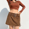 Retro vintage corduroy A-line skirt hip tight skirt with belt chic sexy streetwear for spice girls