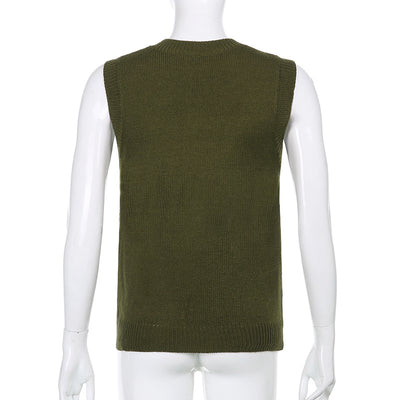 2021 Long Loose Fit Jacquard V-Neck Sweater Argyle Vest Plaid Knitwear for Women
