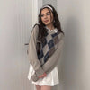 2021 British Checkerboard Plaid Argyle Loose Fit Knitwear College Sweater for Women Top HT8547W0J
