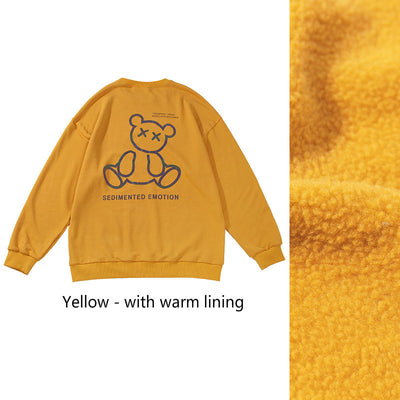 Boys and Girls New 2022 Warm Lining Reflective Bear Oversize Sweater for Couple Sweatshirt