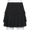 High waist elastic denim A-line pleated skirt with side pockets gothic streetwear