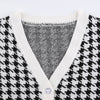 Houndstooth crop short cardigan V-neck botton placket woolen jacket women casual sweater cardigan