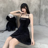 Gothic grunge high collar shoulder cape BF sweater sling embroidered knitted corduroy dress set