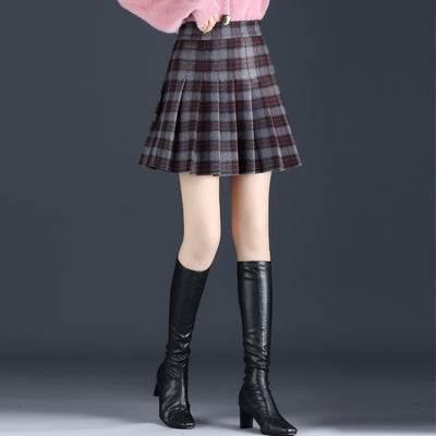 Dunkler Wollfaltenrock mit hoher Taille und schmaler Passform im A-Linien-Rock im College-Stil für Mädchen in Übergrößen