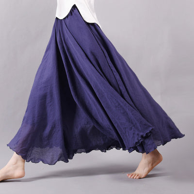 Women Femme Artistical Großer Schaukelrock aus Baumwolle und Leinen mit elastischer Taille, langer Brustrock, 2 Schichten