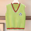 Kawaii V-neck college style knitted woolen vest knitwear pullover embroidery school badge sweater