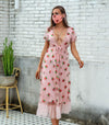 sequin embroidery French dress gauze trim strawberry applique bubble sleeves plus size