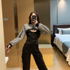 2021 Spring Hip Hop Reflektierender Decklack und Hose kombiniert Streetwear Chic Girl Casual Suit im BF-Stil