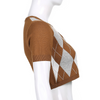 2022 crop top retro vintage argyle jacquard plaid slim fit short-sleeved sweater top