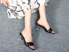 Square head open-toed faux leather braided sandals couture coarse crystal heel fashion women shoes comfortable
