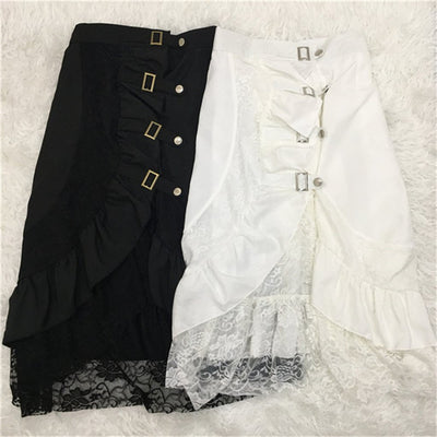 America gothic style punk rock mid-length skirt lace hem woven buckle and eyelet split steampunk skirt plus size