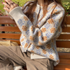 Japanese floret jacquard sweater loose fit knitted cardigan retro vintage jacket