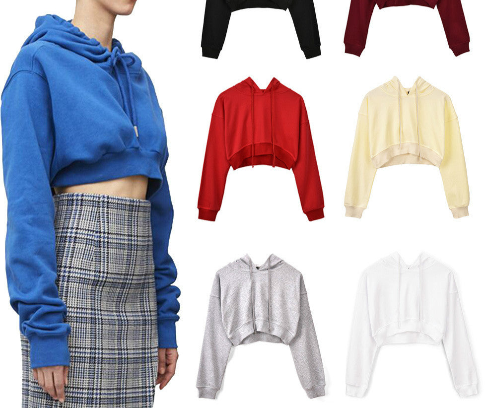 Crop Top Puffy Sleeve Pullover Hoodie Verschiedene Farben Sweater Sweatshirt