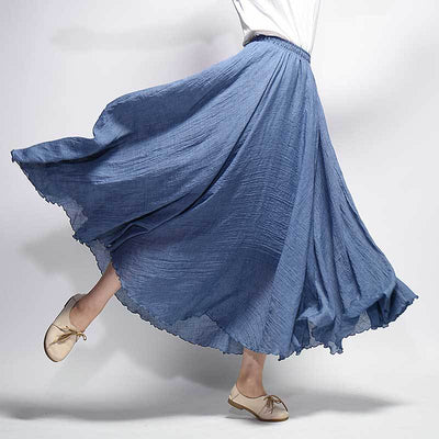 Women Femme Artistical Large cotton and Linen Swinging Skirt with Elastic Waist Lengthy Bust Skirt 2 Layers