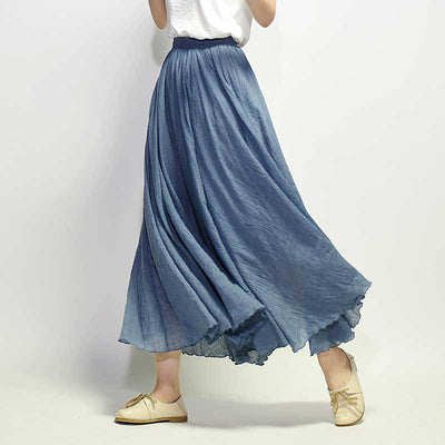 Women Femme Artistical Großer Schaukelrock aus Baumwolle und Leinen mit elastischer Taille, langer Brustrock, 2 Schichten