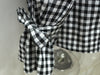 Tie knot off shoulder shirt B/W checkered plaid grid bow knots cuffs