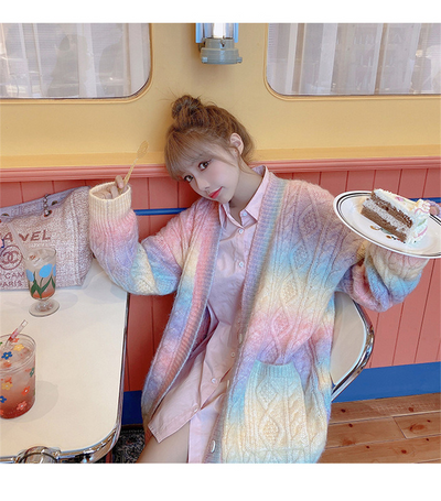 Rainbow candy tiedye color loose fit sweater knitwear cardigan jacket pullover