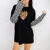2021 European Style flame in heart print checkerboard Fake 2 piece long-sleeved T-shirt Top