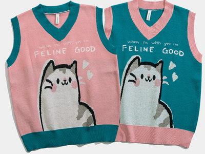 2021 spring knitwear vest V-neck kawaii kitty loose fit sleeveless sweater for boys girls