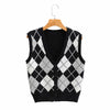 retro vintage jacquard argyle vest for 2021 spring slim fit sleeveless sweater cardigan