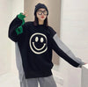 Korea Oversize Hoodie with Smiley Color Block long sleeve sweater for Femme Sweatshirt