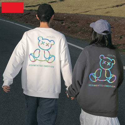 Jungen und Mädchen Neu 2021 Warm Lining Reflective Bear Oversize Sweater für Paar Sweatshirt