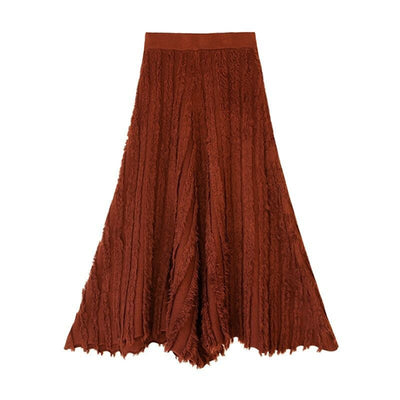 2021 new mid dress lengthy heavy knitting pleated autumn winter style wool knitted tassel skirt 2104