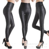 Women Femme Fitness Faux Leather Ankle Leggings Leggins Matte and Shiny Black Sexy Push Up Tummy Control Slim Stretchy Pants Hosen
