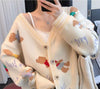 Autumn Winter V-Neck Sweater Knitwear Jacket loose fit Warm Cardigan Teddy Bear Print Outfit Coat