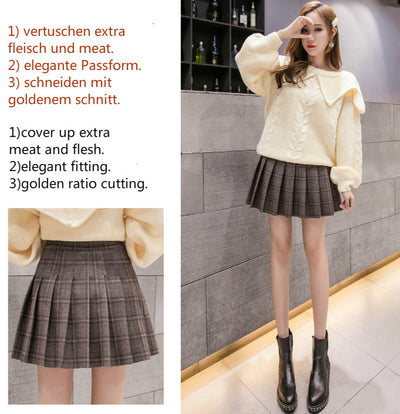 2022 for Women Slim Looking A-line pleatd skirt high waist winter woolen plaid skater dress