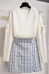 combination knitwear suit sweater and skirt dress set twisted knitting and plaid sweet