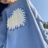 Korean style stitching kawaii big heart love sweater loose fit pullover oversize knitwear
