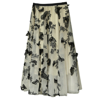2022 high waist pleated skirt intense embroidered fairy dress multi-layer dress butterfly