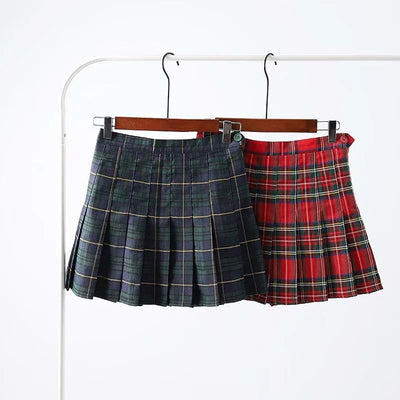 all seasons hip hop chic high waist plaid checkered college style pleated skirt for girls