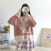 2021 Kawaii Chic Japanese Loose Fit Pullover Sweater Rabbit Print Knitwear for Girls Top 1057