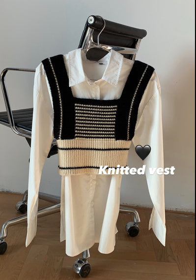 Korea irregular stripes shoulder strap crop short knitted camisole small vest