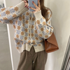 Japanese floret jacquard sweater loose fit knitted cardigan retro vintage jacket