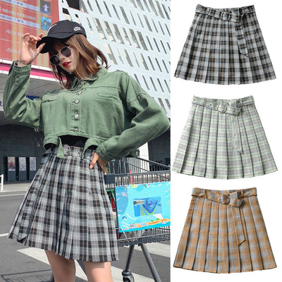Plaid Pleated Mini Skirts Harajuku Grunge Gothic Streetwear High Waist Retro Dress