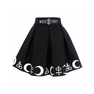 gothic kawaii plus size crescent witch craft letter print skirt minidress skater for girls