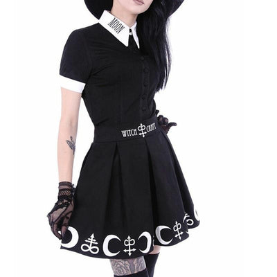 gothic kawaii plus size crescent witch craft letter print skirt minidress skater for girls