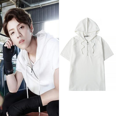 Kpop stardom casual wear short sleeve hoodie urban leisure hooded T-shirt for boys and girls