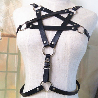 Trendy fashion Gothic Pentagram Leather Punk Binding Accessories Waist Chain Belt