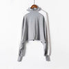 High collar color block drawcord at waist crop short high waist sweatshirt urban leisure pullover