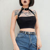 women strappy cami metal buckle neck choker sexy ultra-short dark gothic set