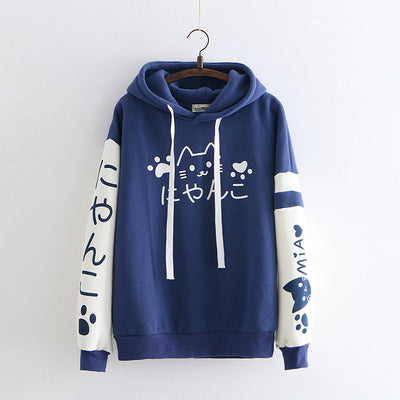 harajuki cute kitten paw kawaii kitty cartoon anime prints warm hoodie pullover cardigan for girls