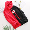 Japanese college style splicing block color embroidery hooded flannel cartoon kitty jacket sweatshirt